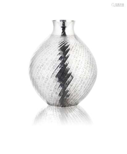 A Japanese silver vase, with original box base signed Sekiya Shiro saku (made by Sekiya Shiro), w...