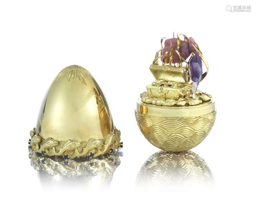 STUART DEVLIN: an 18 carat gold gem-set surprise egg London 1987