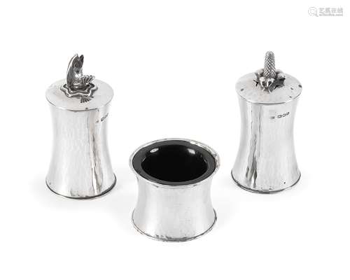 LESLIE GORDON DURBIN: a silver three-piece condiment set London 1948