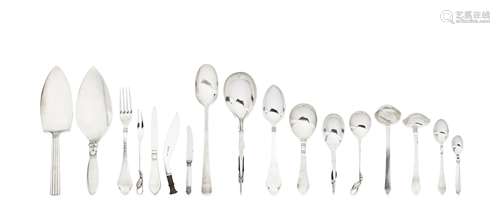 GEORG JENSEN: a collection of Danish silver flatware various dates, predominantly pre-war marks