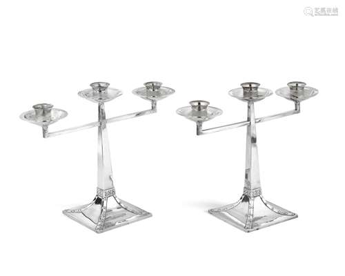 A pair of silver three-light candelabra James Dixon & Sons, Sheffield 1920 (2)