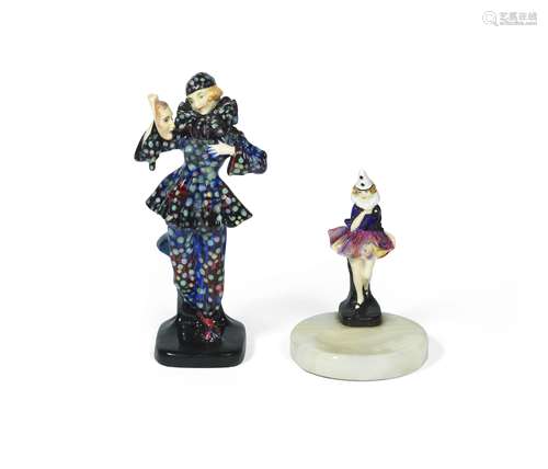 Leslie Harradine for Royal Doulton 'The Mask' and 'Pierrette': Two Art Deco Figures, issued 1928-...