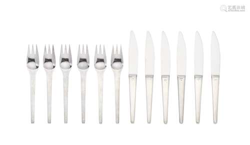 GEORG JENSEN: six pairs of silver Caraval pattern cake knives and forks post 1945 marks, also sta...