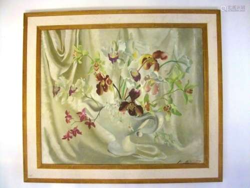 Anna Katrina Zinkeisen (British, 1901-1976) Orchids in a white vase