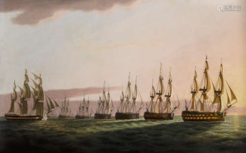 Thomas Luny (British, 1759-1837) The East Indiaman General Goddard with the Dutch fleet 46 1/4 x 72 1/2in (117.5 x 184.2cm)
