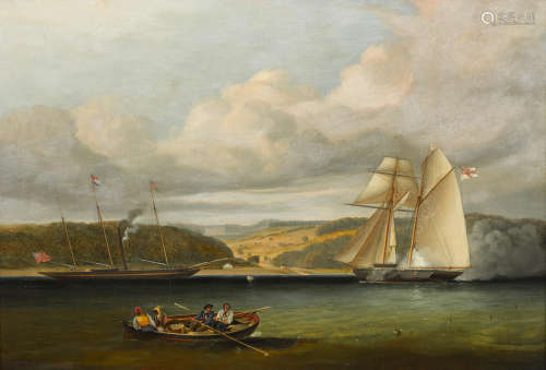 John Lynn (British, fl. 1826-1845) The Royal Yacht visiting the Isle of Wright 18 3/4 x 27 1/2in (47.6 x 69.8cm)