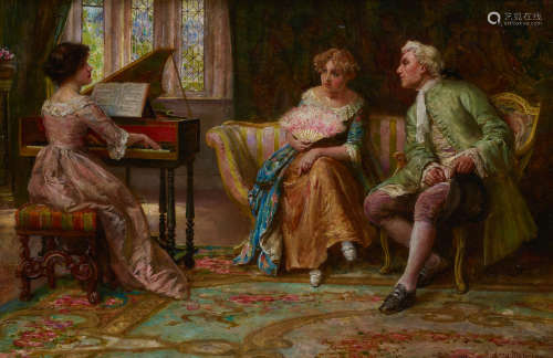 Francis Sydney Muschamp (British, 1851-1929) A musical interlude 16 x 24in (40 1/2 x 61cm)