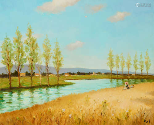 Marcel Dyf (1899-1985) Au bord de la rivière de Beynes, Ile de France 23 5/8 x 28 5/8 in (60 x 72.7 cm)