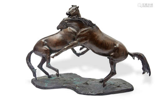 John Rattenbury Skeaping R.A. (British, 1901-1980) Fighting stallions Height: 13in (33cm); Width: 20in (50.8cm)