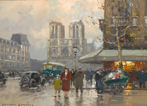 Edouard Léon Cortès (French, 1882-1969) Notre Dame 13 x 18in (33 x 45.7cm)