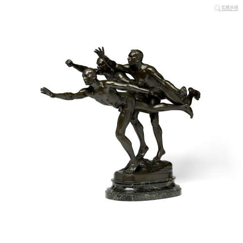 Alfred Boucher (French, 1850-1934) Au but 17 x 28in (43 x 71cm) on a 2 1/4in (6.5cm) black marble base