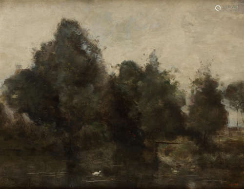 Jean-Baptiste-Camille Corot (French, 1796-1875) Environs d'Arras, borde de la Scarpe 12 1/2 x 16in (31.8 x 40.7cm)