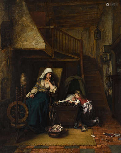 Josse Impens (Belgian, 1840-1905) Mother's helper 30 x 24in (76.2 x 61cm)