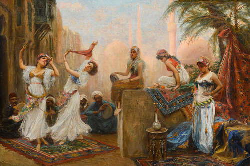 Fabio Fabbi (Italian, 1861-1946) Danseuses dans le souk 32 x 47 1/4in (81.3 x 120cm)