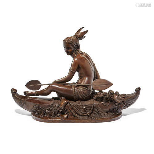 Duchoiselle (French, 19th Century) Allegory of Fishing - A Native American Indian Height: 24 1/2in (62.2cm); Width: 37in (94cm)