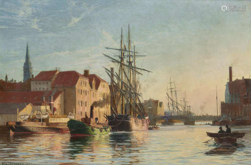 Vilhelm Karl Ferdinand Arnesen (Danish, 1865-1948) Copenhagen Harbor 19 x 28 1/4in (48.3 x 71.8cm)