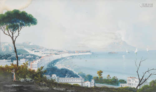 Italian School 19th Century The Bay of Naples with Mount Vesuvius erupting; and a companion painting (a pair) each 12 x 20in (30.5 x 50.8cm)