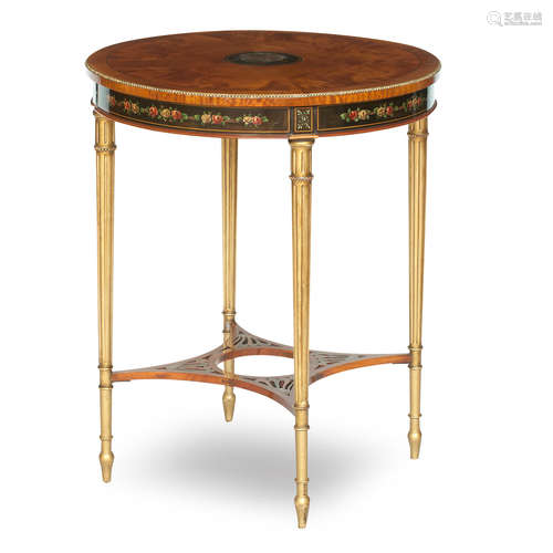 A Sheraton Revival satinwood and painted centre table,