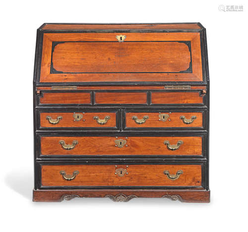 An Anglo-Ceylonese early 19th century teak, ebonised and ebony inlaid bureau