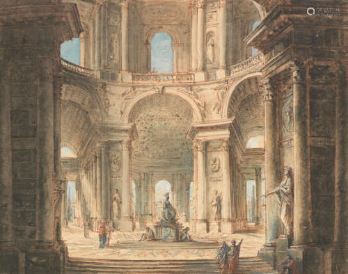 Follower of Giovanni Paolo Panini (Italian, 1691-1765) A Capriccio Interior