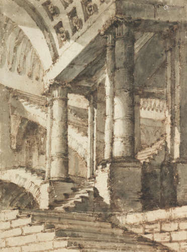 Attributed to Pietro di Gottardo Gonzaga (Italian, 1751-1831) Architectural Composition 13 x 19.25in.