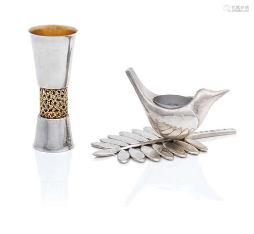 Stuart Devlin; A silver drinks measure, and a candleholder by Graham Leishman Stewart the candle holder with additional Golden Jubilee hallmark (2)