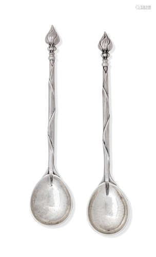 Omar Ramsden; a pair of silver berry spoons London 1933/34