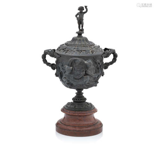 A 19th century bronze urn and cover