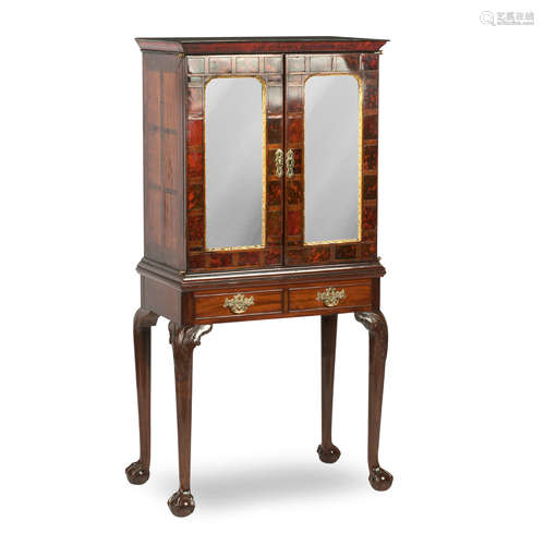 A Flemish 18th century and later mahogany, tortoiseshell, brass and giltwood Cocktail Cabinet on Stand