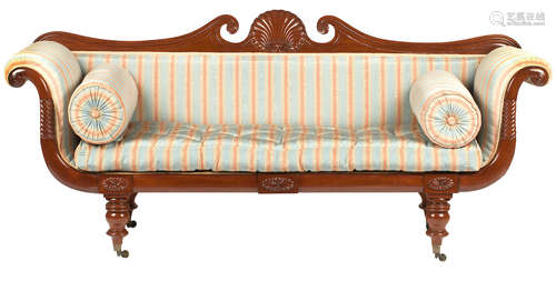 A 19th century style mahogany framed double ended sofa, in the Greco-revival taste, 20th century