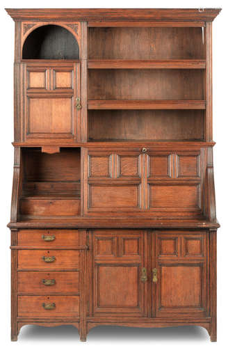 An aesthetic style late 19th/early 20th century oak bureau bookcase Stamped Gillows, Lancaster