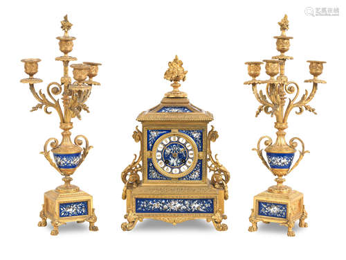 A 19th century ormolu and porcelain mounted French clock garniture 3