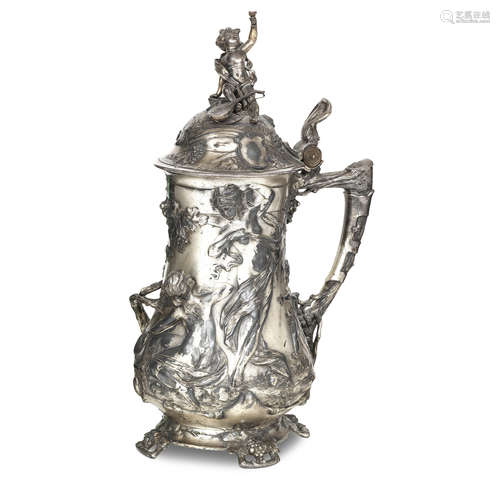 An Art Nouveau WMF plated lidded tankard