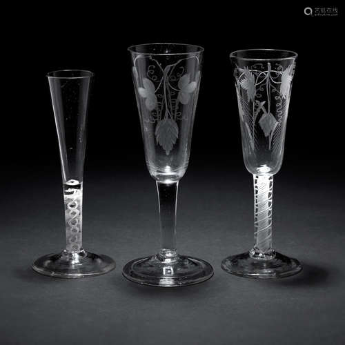 Two ale glasses and a ratafia glass 18th Century