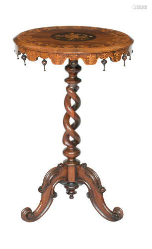 A late 19th/early 20th century walnut and marquetry inlaid wine table