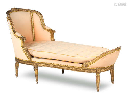 A Louis XVI style carved giltwood chaise longue, early 20th century