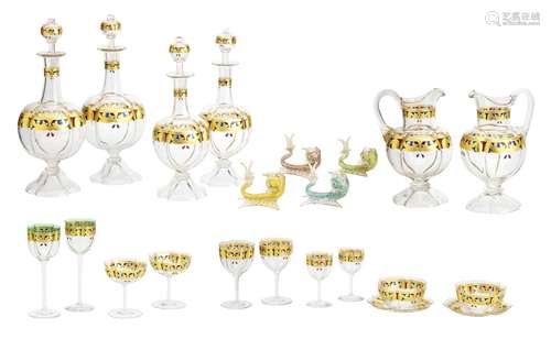 A large collection of continental polychrome and gilt decorated glassware Circa 1900