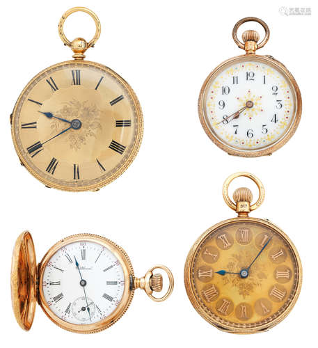 A group of four various late 19th/early 20th century gold pocket watches