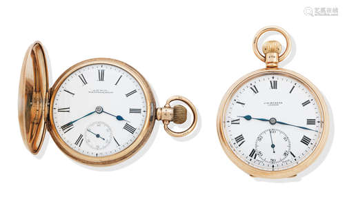 J.W. Benson and Waltham. Two 20th century 9k gold keyless pocket watches