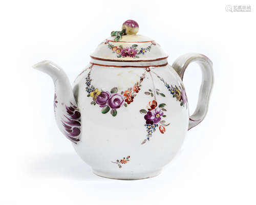 A small Italian teapot and cover, probably Vinovo porcelain Circa 1780