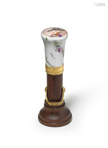 A German porcelain cane handle depicting Frederick the Great Possibly Berlin, circa 1770