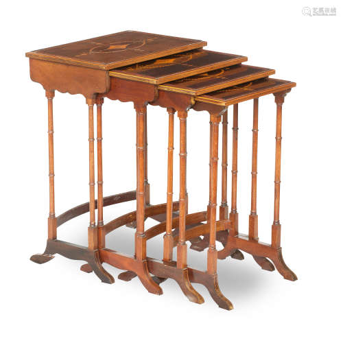 A quartetto of mahogany and marquetry inlaid tables, early 20th century