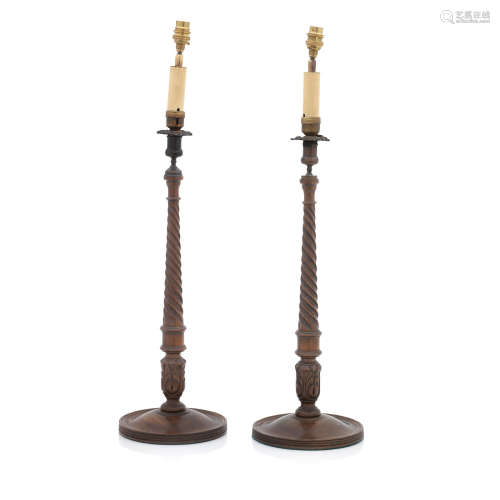 A pair of Georgian style mahogany table lamps, probably late 19th century
