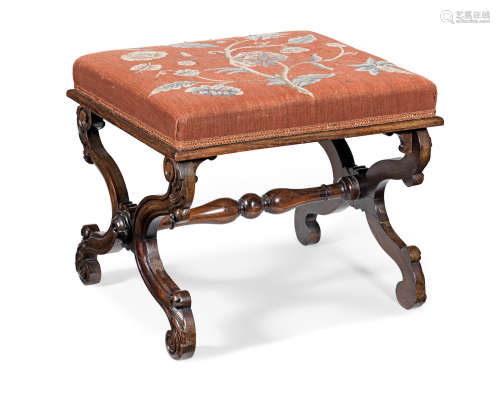 A William IV rosewood X-frame stool In the manner of Gillows