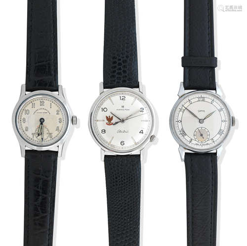 A group of three 20th century stainless steel manual wind wristwatches