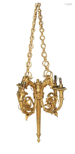 A late 19th/early 20th century giltmetal chandelier