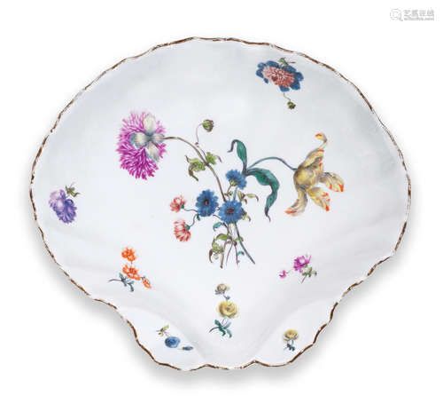 A Meissen shell shaped dish Mid 18th Century