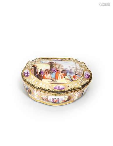 A Meissen style gilt metal mounted snuff box Second half 19th century