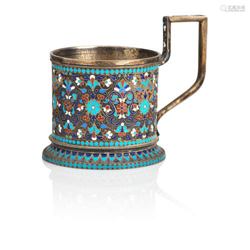 A late 19th century Russian cloisonné enamel tea glass holder by Gustav Klingert