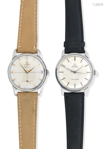 Omega. Two stainless steel wristwatches